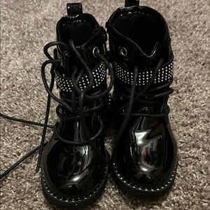 Stylish Black Patent Leather Boots with Studded Detail